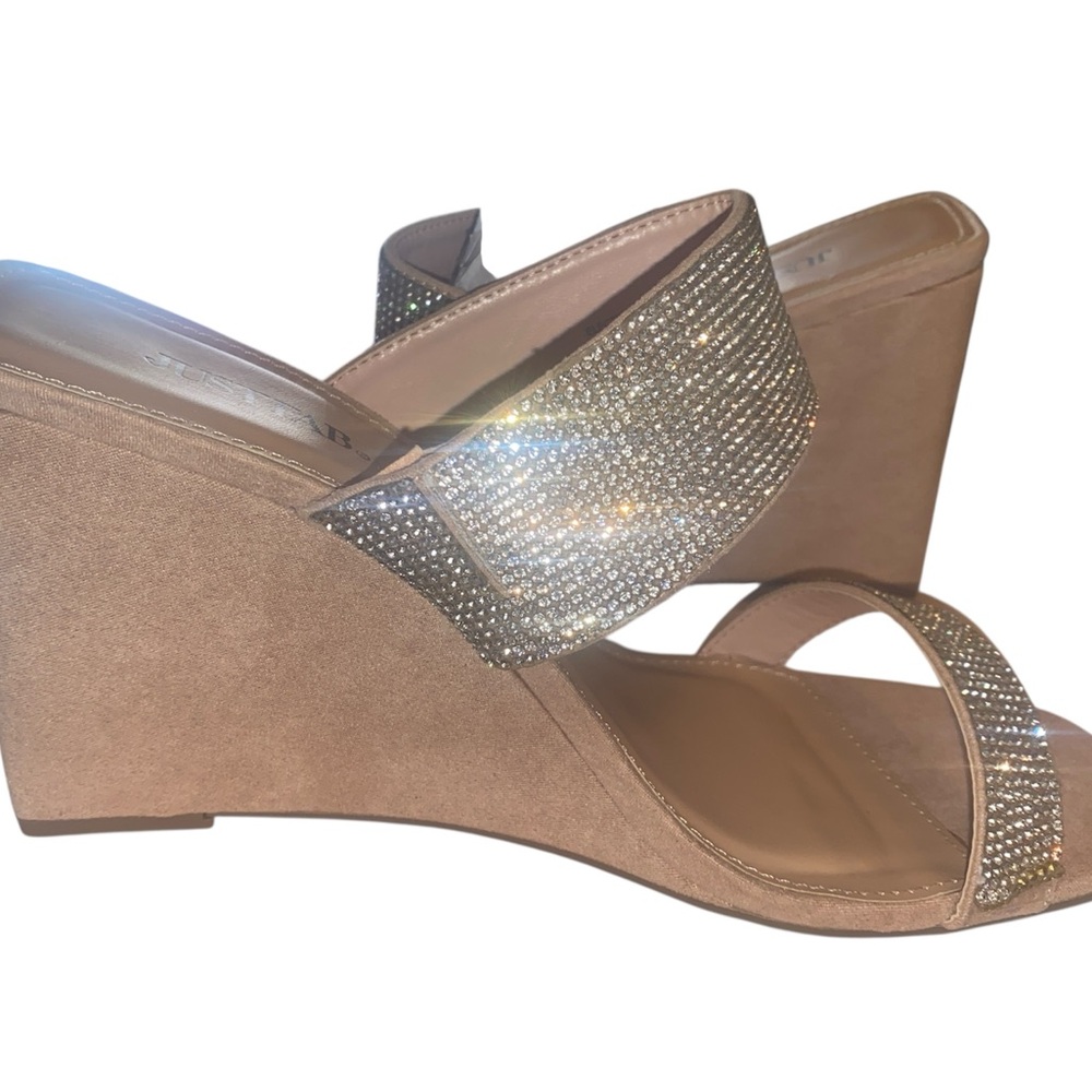 Electric  Tan and Silver Wedges with Sparkling Accents